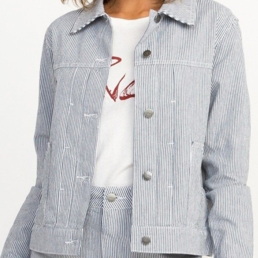 RVCA Striped Jean Jacket -‎ Blue and White